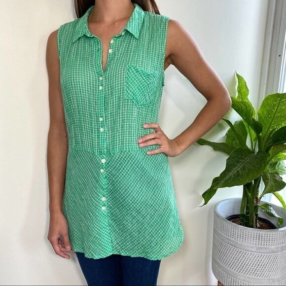 C&C California green plaid check button up blouse - Picture 3 of 11